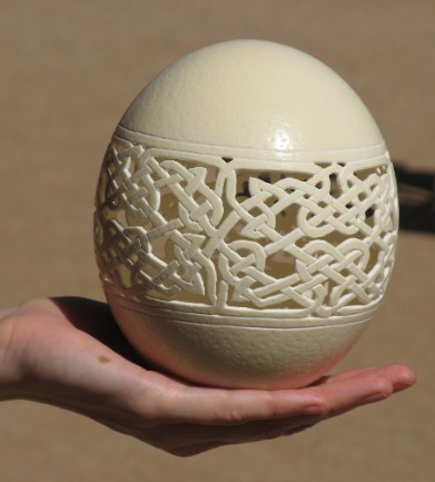 Carved Ostrich And Emu Eggshell Humpty Dumpty Before